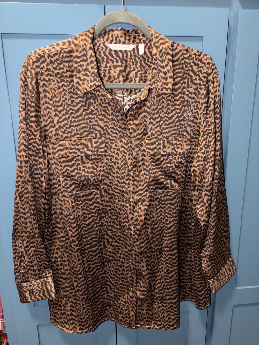 Soft Surroundings Brown Animal Print Silk Blouse Size L